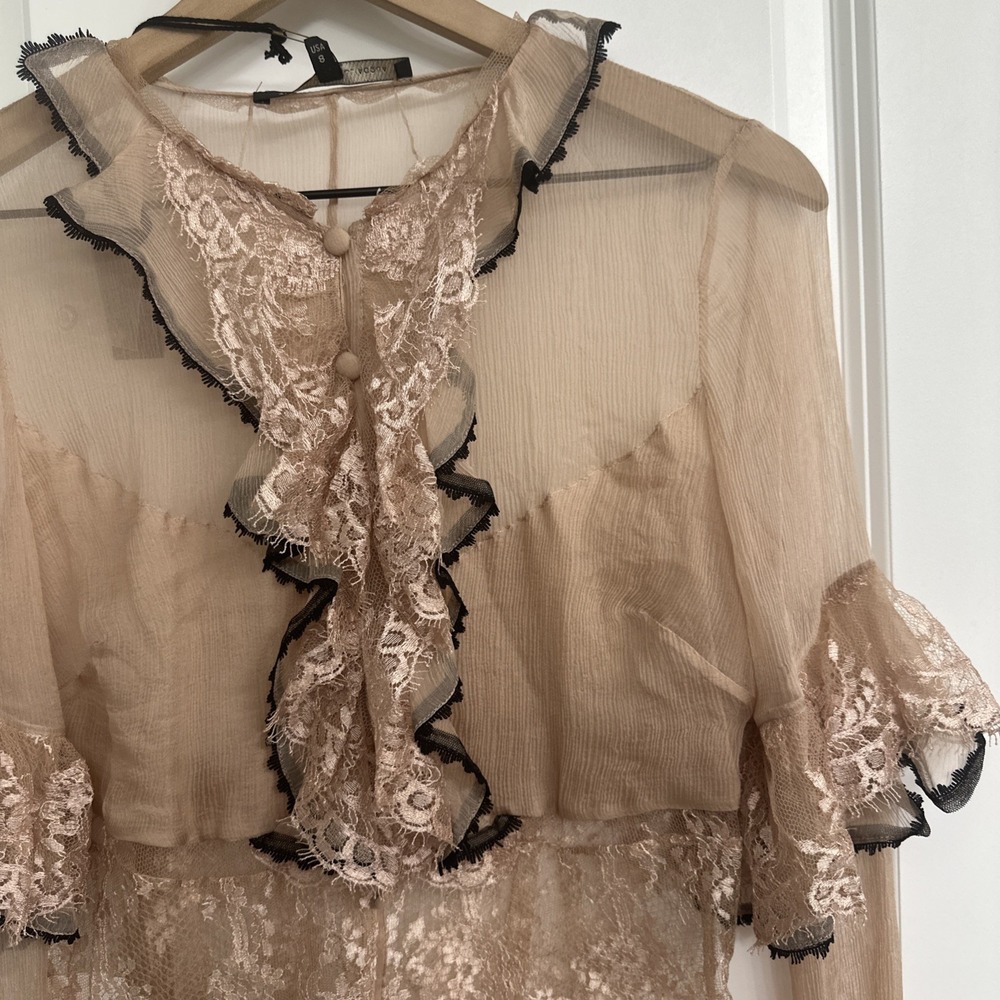 Alessandro Dell'Acqua IT 42/US 8 Victorian Sheer Lace Ruffle L/S Blouse Silk Y2K
